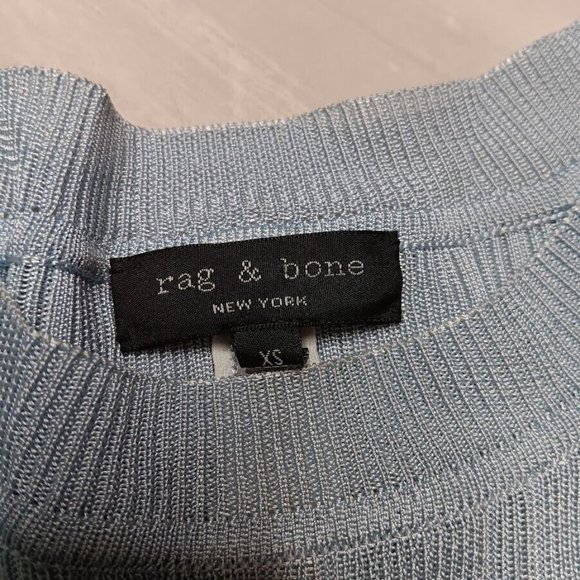 Rag & Bone Women's XS Top Light Blue Ribbed Striped crew Neck Woven Tee XS - Picture 3 of 4